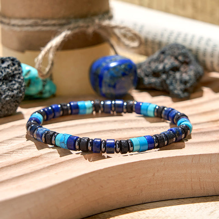 Olivenorma Turquoise Lapis Lazuli Hematite Roller Bead Bracelet - Natural Stone - image 0