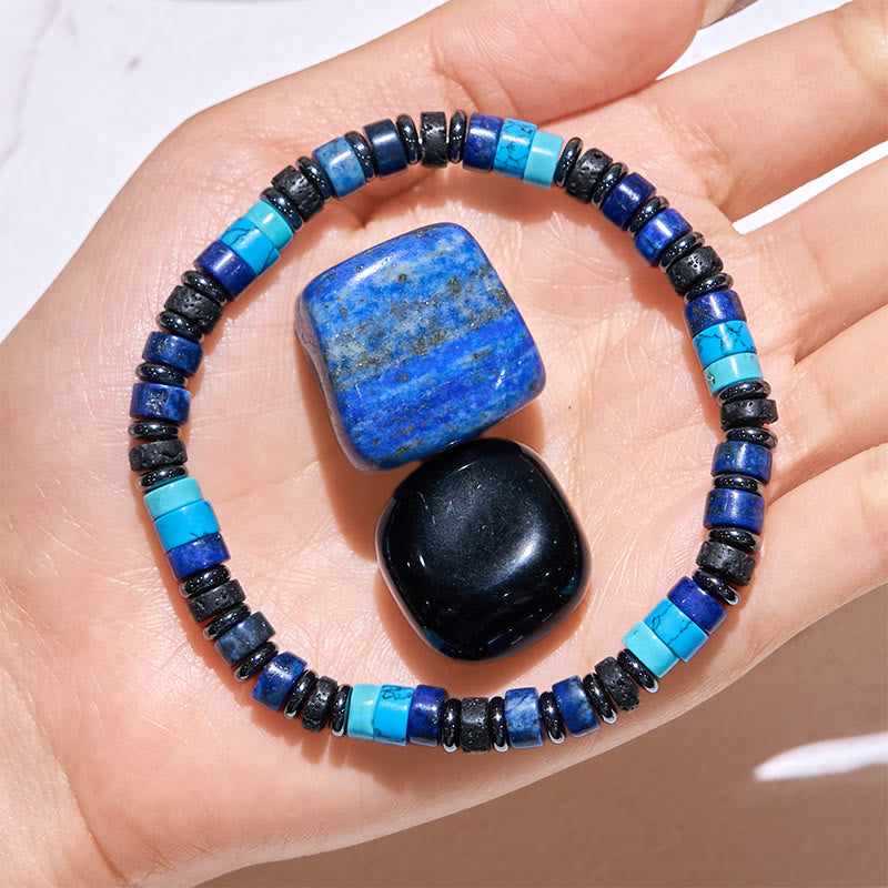 Olivenorma Turquoise Lapis Lazuli Hematite Roller Bead Bracelet - image 2