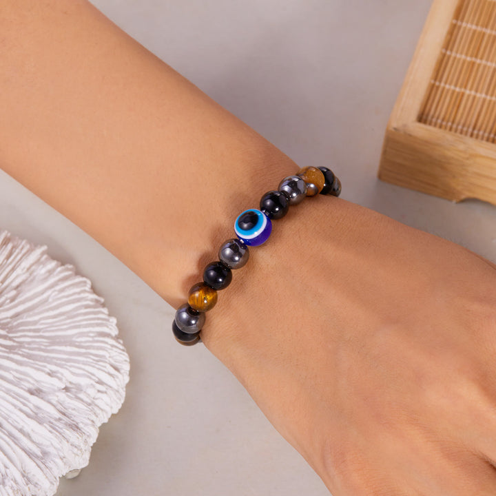 Olivenorma Hematite Obsidian Tiger Eye Evil Eye Beads Bracelet - image 2
