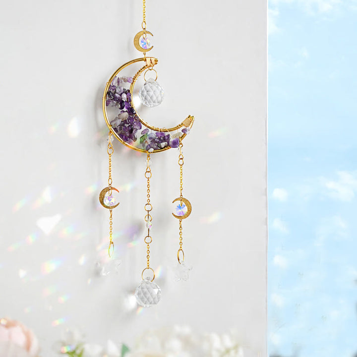 Olivenorma Natural Stone Moon Pendant Wind Chime - Amethyst - image 1