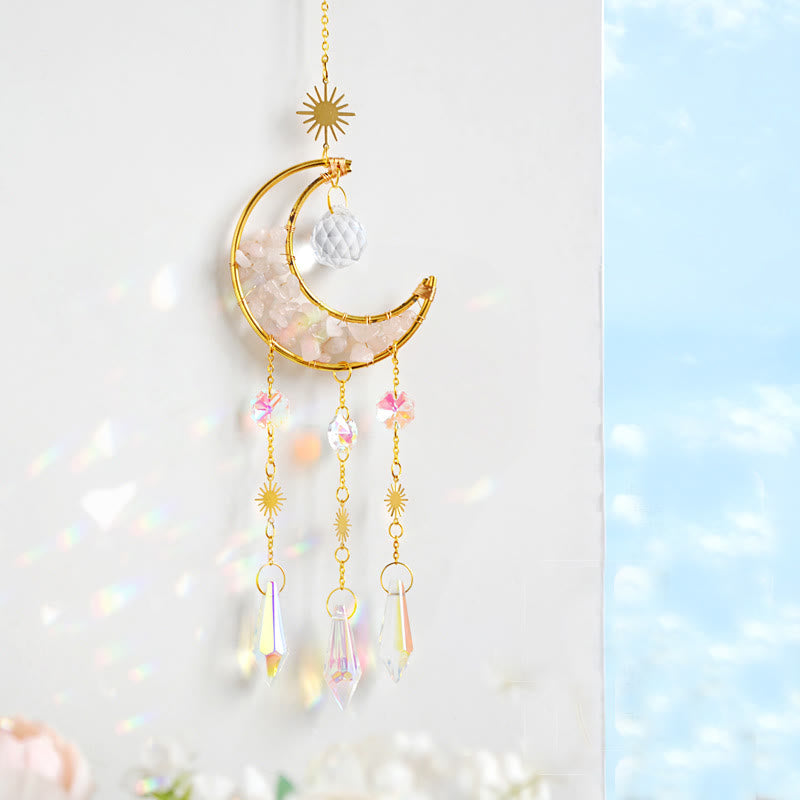 Olivenorma Natural Stone Moon Pendant Wind Chime - Rose Quartz - image 10
