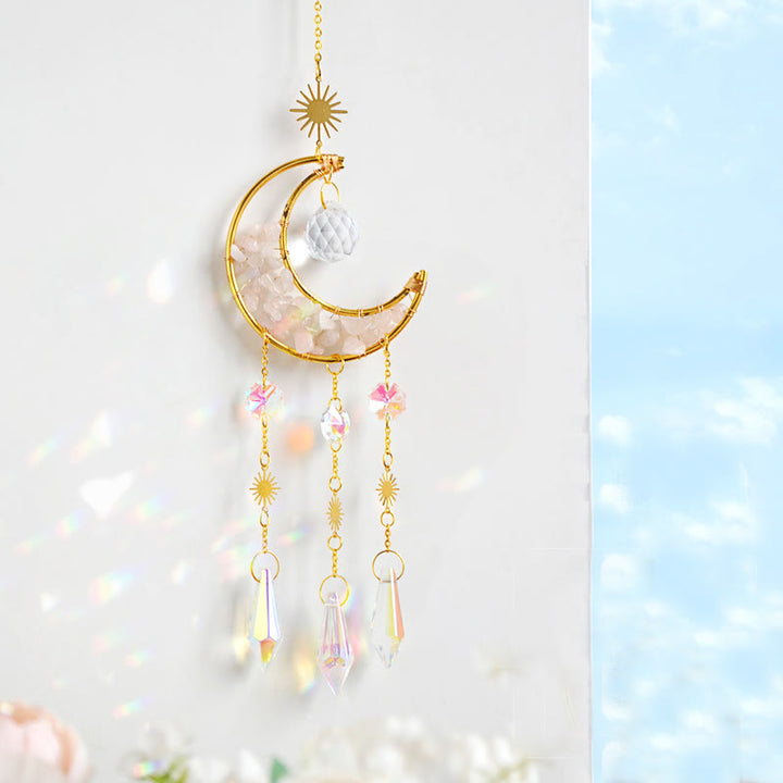 Olivenorma Natural Stone Moon Pendant Wind Chime - Rose Quartz - image 10