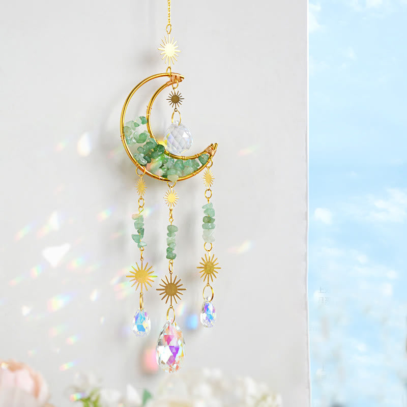 Olivenorma Natural Stone Moon Pendant Wind Chime - Green Aventurine - image 4