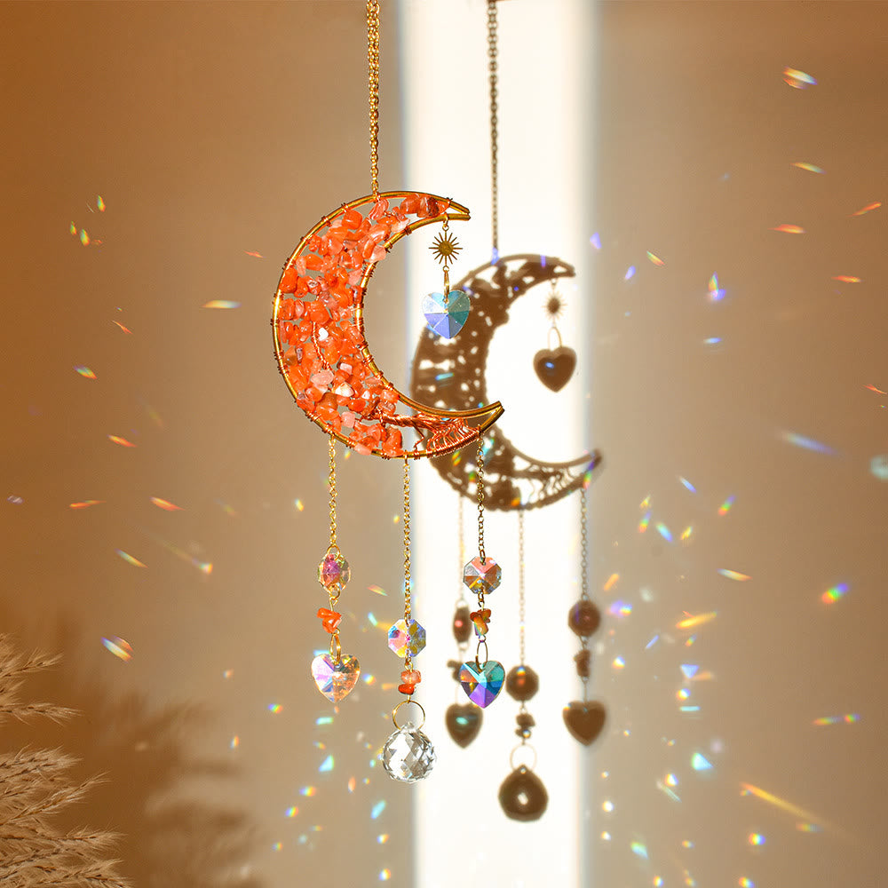 Olivenorma Natural Stone Moon Star Pendant Wind Chime - Carnelian - image 4