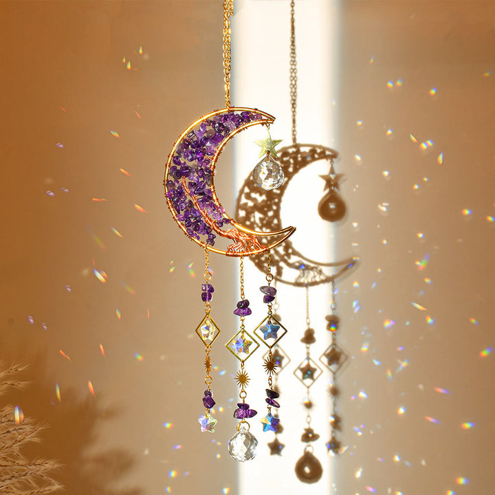Olivenorma Natural Stone Moon Star Pendant Wind Chime - Amethyst - image 2