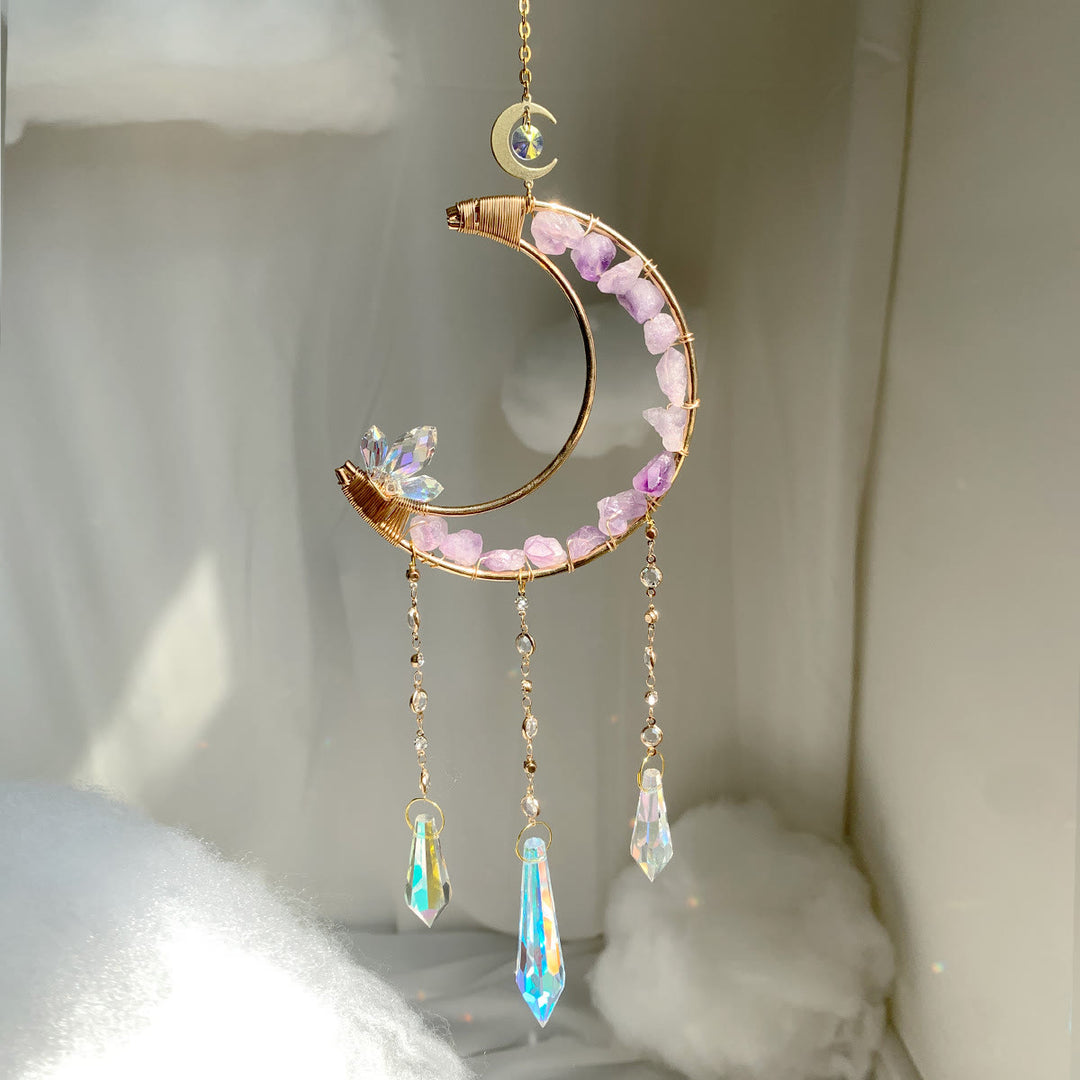 Olivenorma Amethyst Clear Crystal Moon Shape Wind Chime - Amethyst - Single Layer - image 1