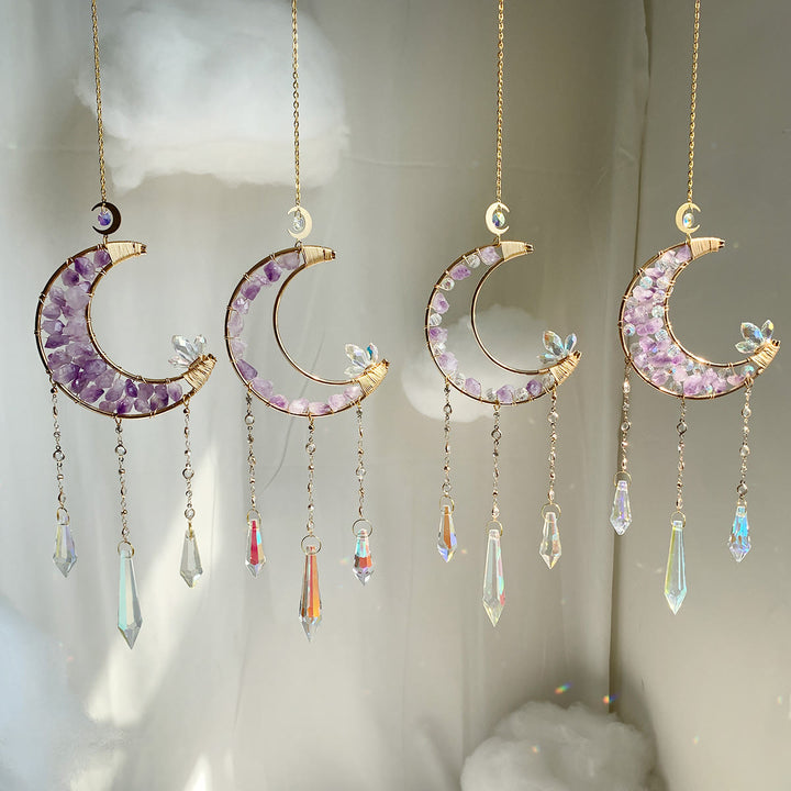 Olivenorma Amethyst Clear Crystal Moon Shape Wind Chime - image 6