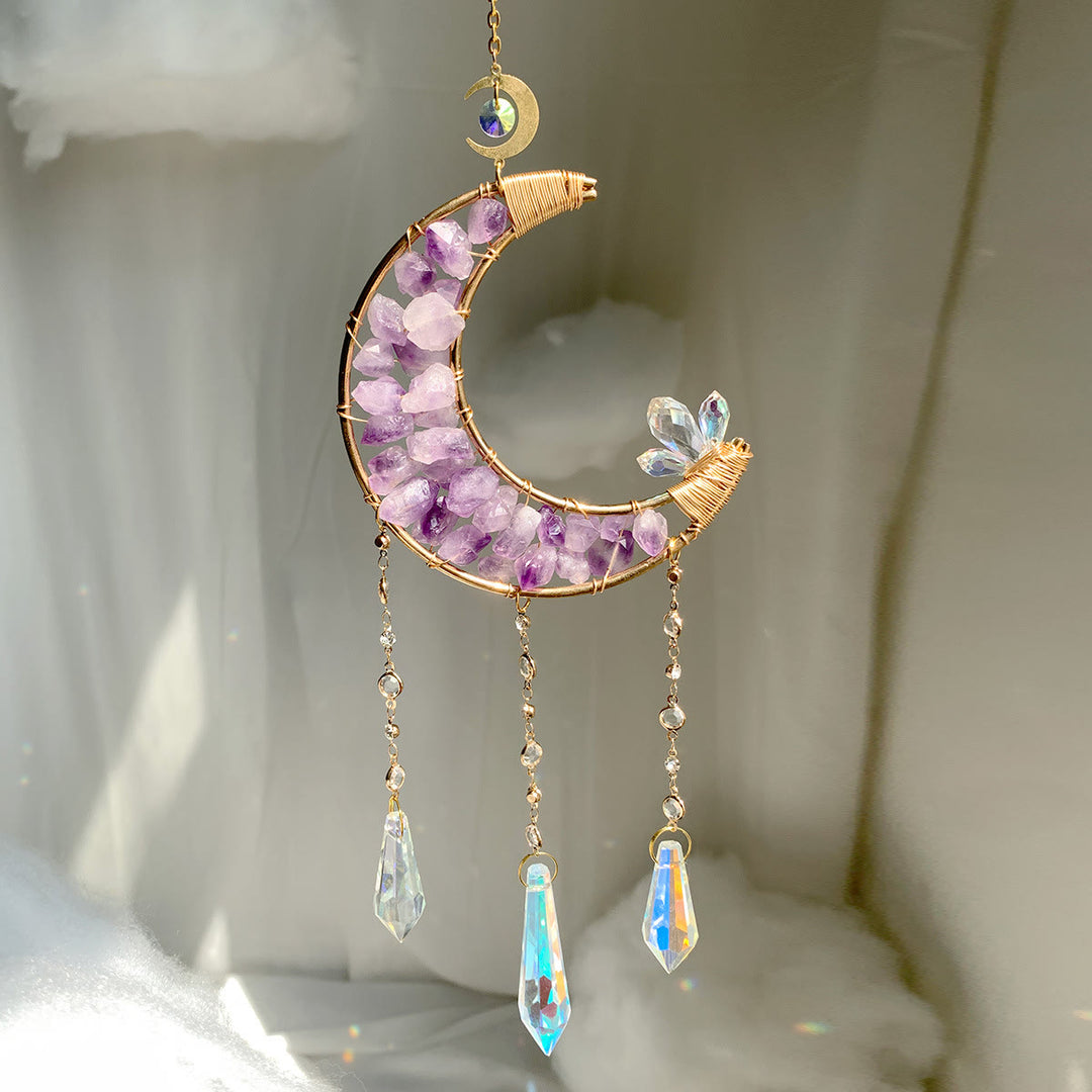 Olivenorma Amethyst Clear Crystal Moon Shape Wind Chime - Amethyst - Full - image 2