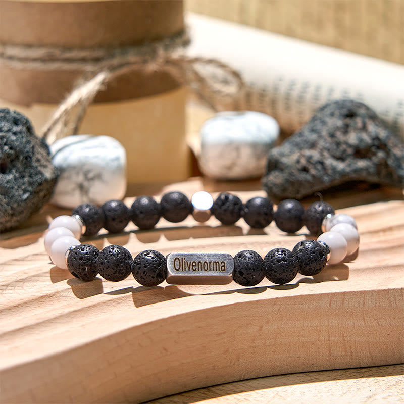 Olivenorma Natural Stone Beaded Engraved Bracelet - Lava Stone & White Turquoise - 4th Engraving - image 21