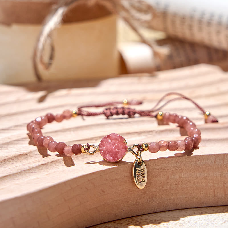 Olivenorma 4mm Natural Stone Moon Beads Bracelet - Rose Quartz - image 0