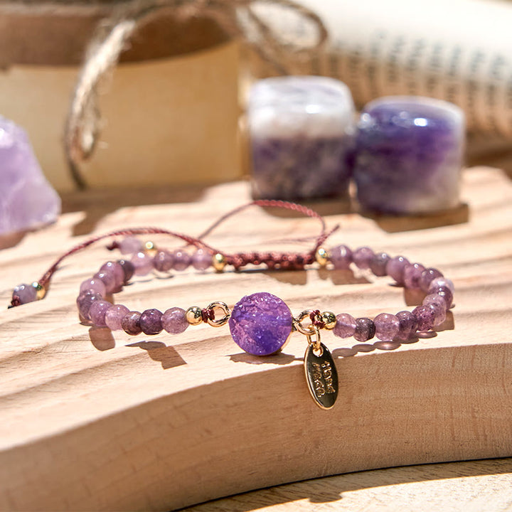 Olivenorma 4mm Natural Stone Moon Beads Bracelet - Amethyst - image 12