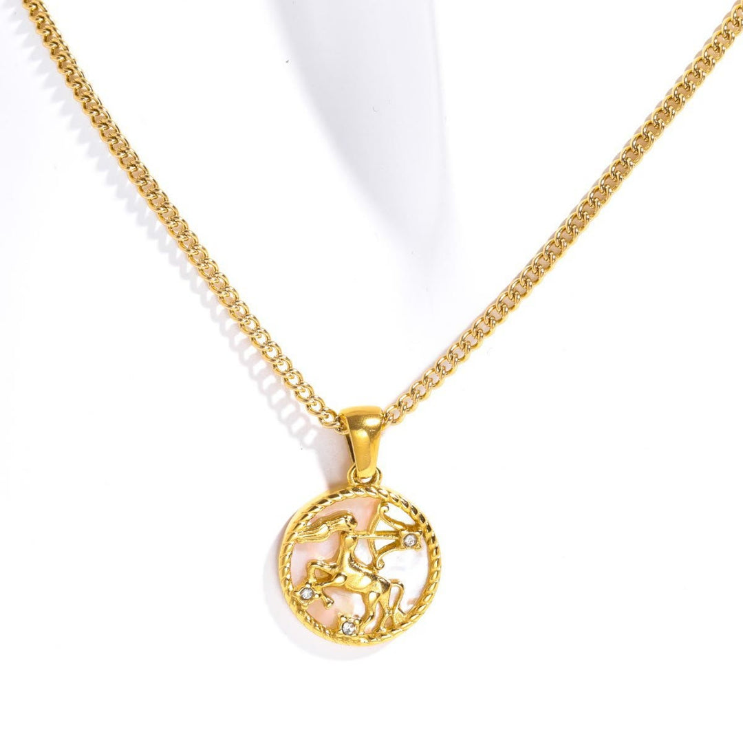 Olivenorma 12 Constellations Titanium Steel Shell Coin Necklace - Sagittarius - image 12