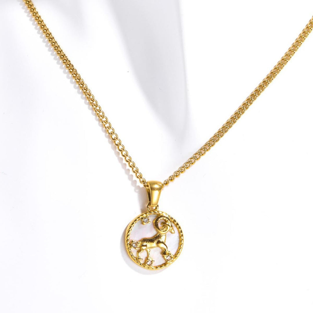 Olivenorma 12 Constellations Titanium Steel Shell Coin Necklace - Aries - image 4