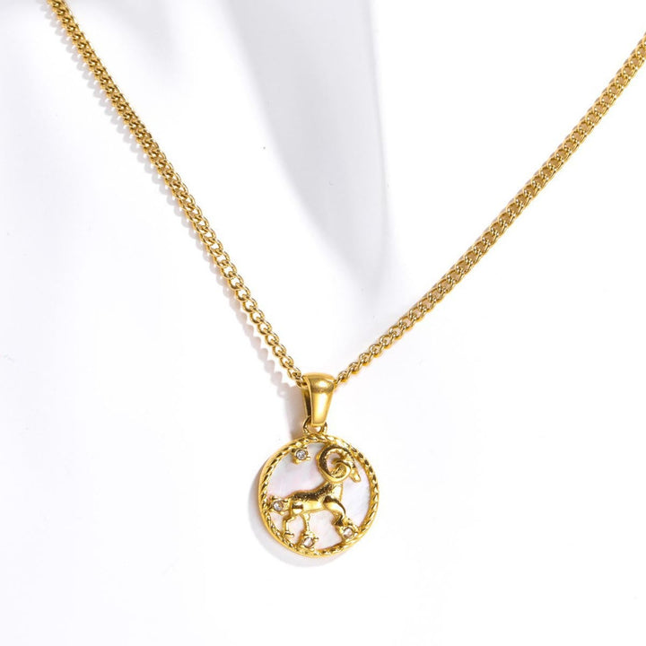 Olivenorma 12 Constellations Titanium Steel Shell Coin Necklace - Aries - image 4