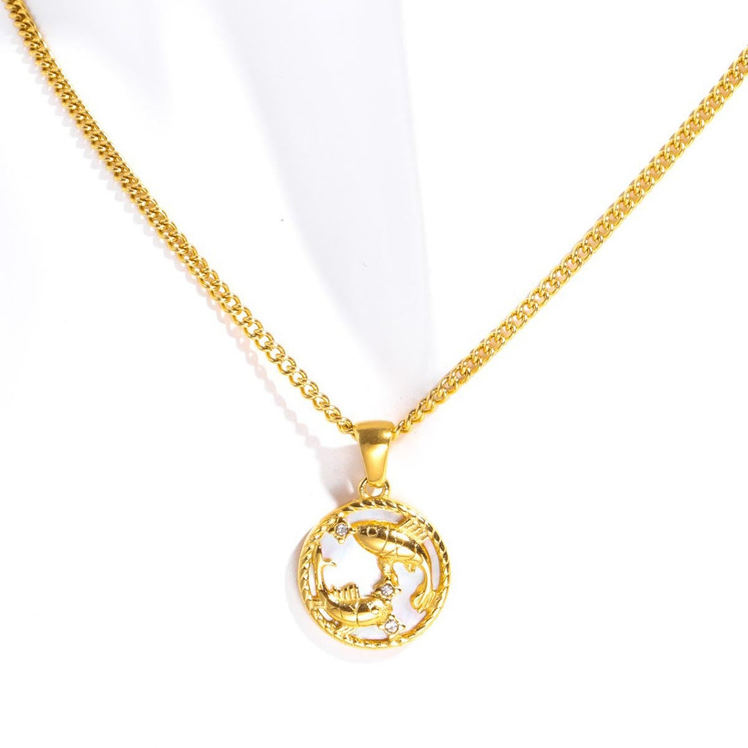 Olivenorma 12 Constellations Titanium Steel Shell Coin Necklace - Pisces - image 3