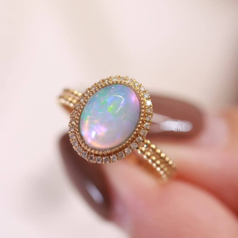 Olivenorma Oval Cut Colorful Opal With Diamonds Ring - image 2