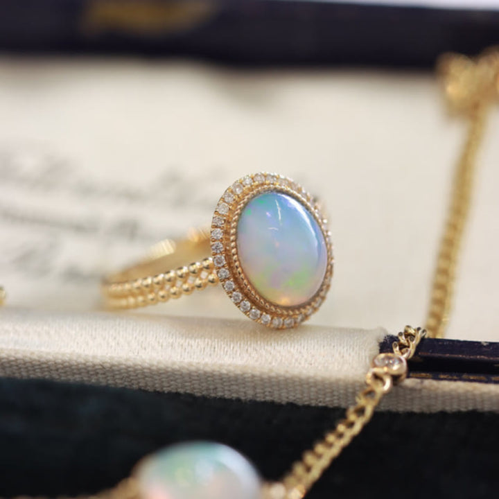 Olivenorma Oval Cut Colorful Opal With Diamonds Ring - image 4
