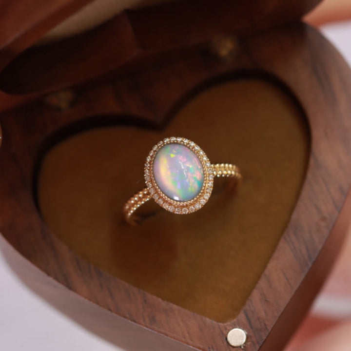Olivenorma Oval Cut Colorful Opal With Diamonds Ring - image 3