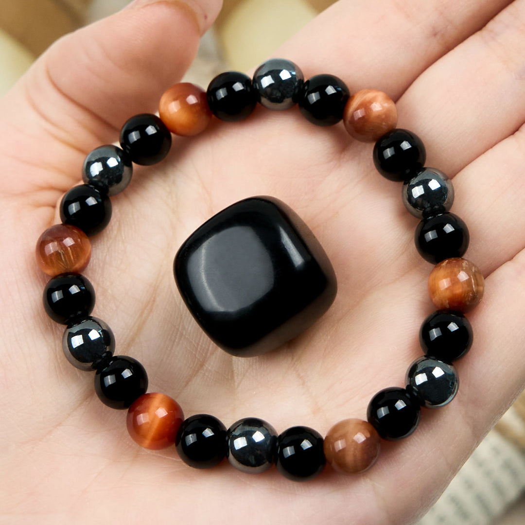 Olivenorma Orange Tiger Eye Obsidian Hematite Beaded Bracelet - Orange Tiger Eye - image 0