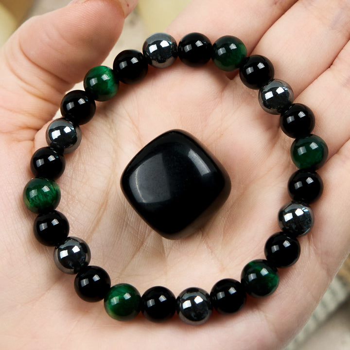 Olivenorma Green Tiger Eye Obsidian Hematite Beaded Bracelet - Green Tiger Eye - image 0