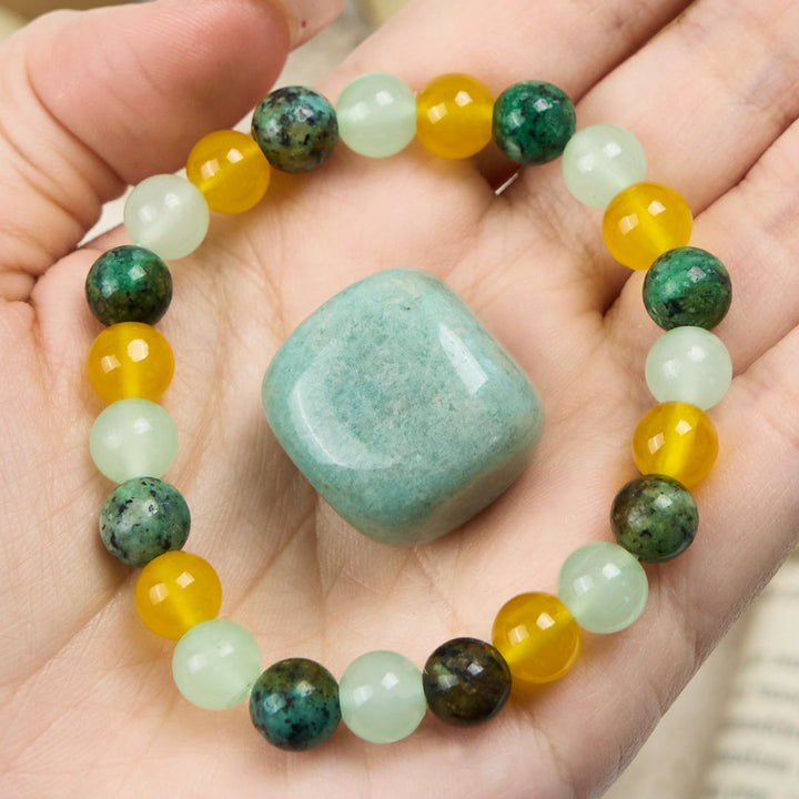 Olivenorma African Turquoise Green Fluorite Citrine Beaded Bracelet - African Turquoise & Green Fluorite & Citrine - image 0