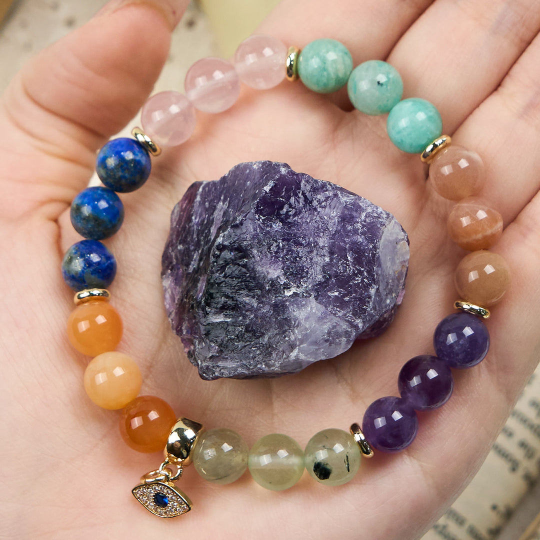 Olivenorma 8mm Natural Stone Beads Evil Eye Pendant Bracelet - Natural Stone - image 0