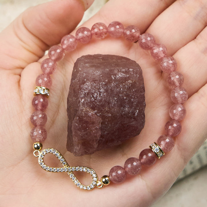 Olivenorma Natural Strawberry Quartz Beads Infinity Symbol Bracelet - Strawberry Quartz - image 0