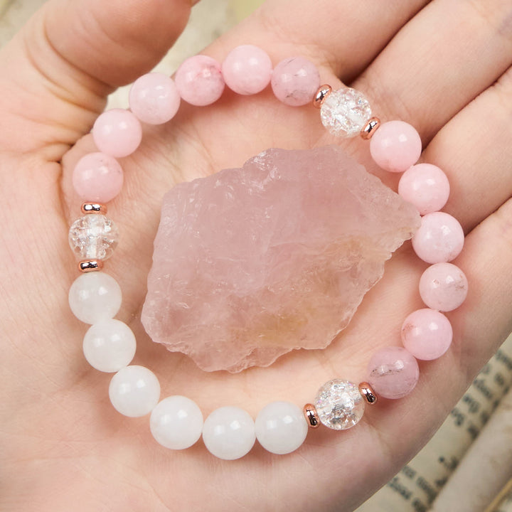 Olivenorma Clear Crystal Pink Opal Beads Bracelet - Clear Crystal & Pink Opal - image 0