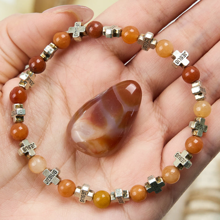 Olivenorma Sun Stone Sandstone Metal Cross Beads Bracelet - Sun Stone & Sandstone - image 0