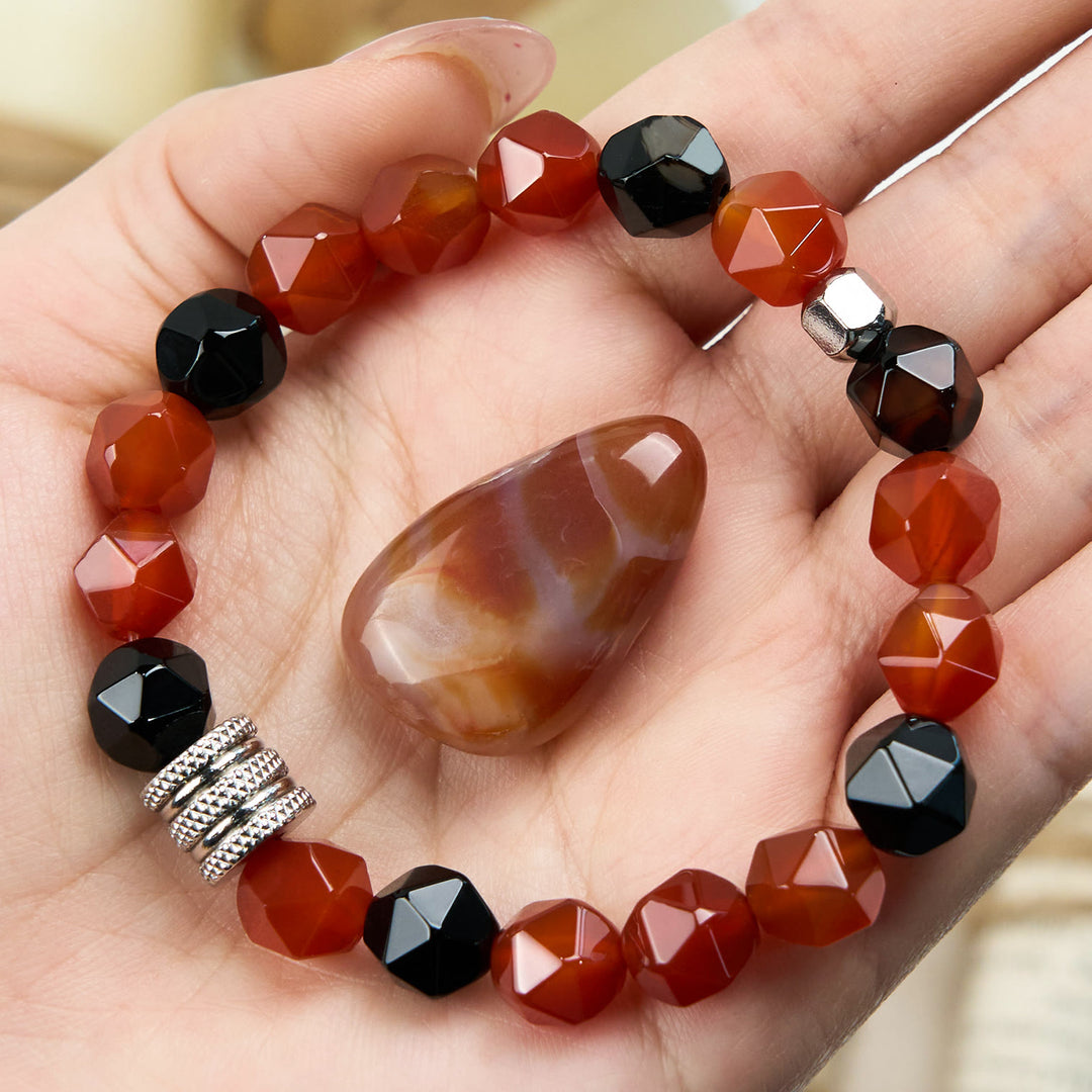 Olivenorma Natural Black Onyx Carnelian Beaded Bracelet - Black Onyx & Carnelian - image 0