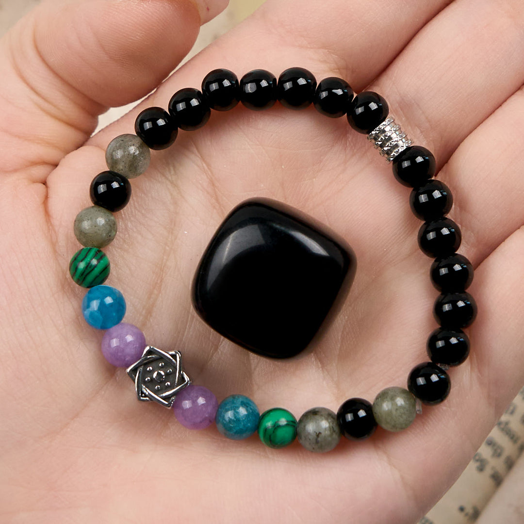 Olivenorma Natural Obsidian Metatron's Cube Beaded Bracelet - Natural Stone - image 0