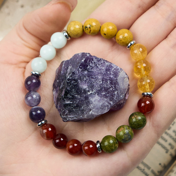 Olivenorma 8mm Five Natural Stone Beaded Bracelet - Natural Stone - image 0