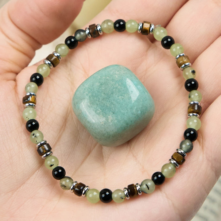 Olivenorma 6mm Natural Prehnite Obsidian Beads Bracelet - Prehnite & Obsidian - image 0