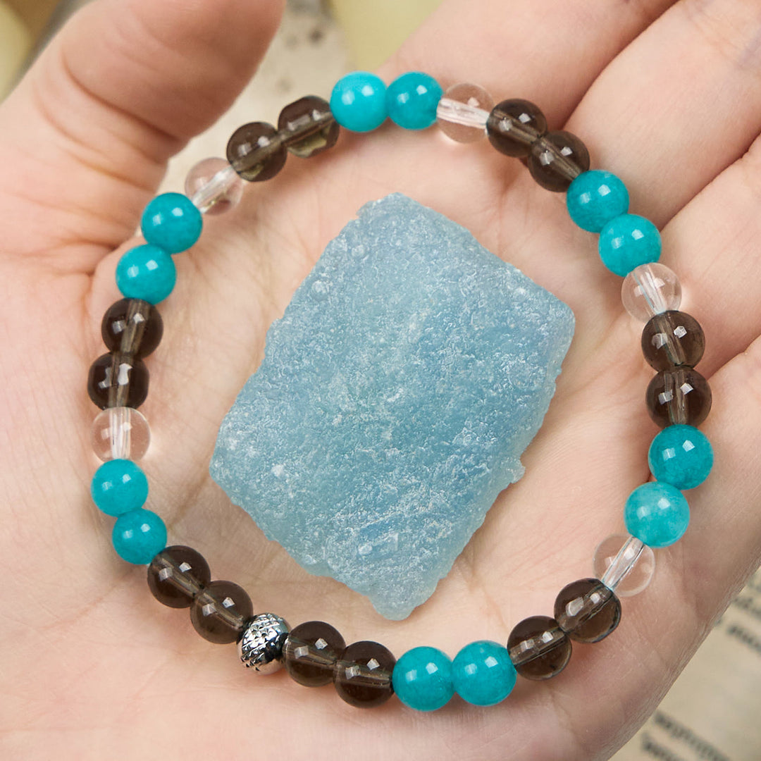 Olivenorma Clear Crystal Smoky Quartz Blue Apatite Beads Bracelet - Clear Crystal & Smoky Quartz & Blue Apatite - image 0