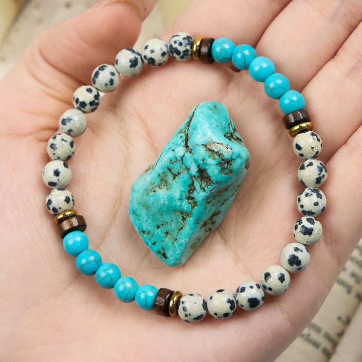 Olivenorma Natural Dalmatian Jasper Turquoise Beaded Bracelet - Dalmatian Jasper & Turquoise - image 0