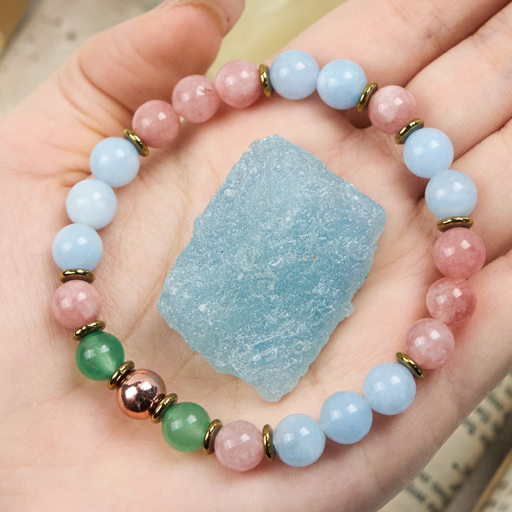 Olivenorma Natural Rose Quartz Aquamarine Bestie Beaded Bracelet - Natural Stone - image 0