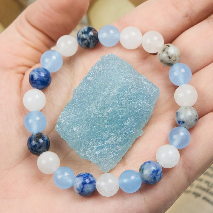 Olivenorma Natural Aquamarine Sodalite White Jade Gem Bracelet - Natural Stone - image 0