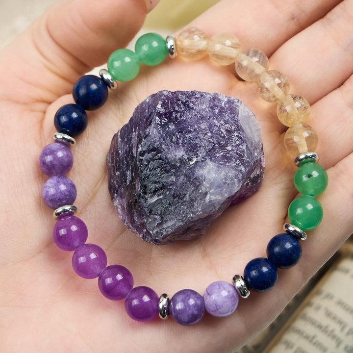 Olivenorma Amethyst Citrine Round Gemstone Beaded Bracelet - Natural Stone - image 0