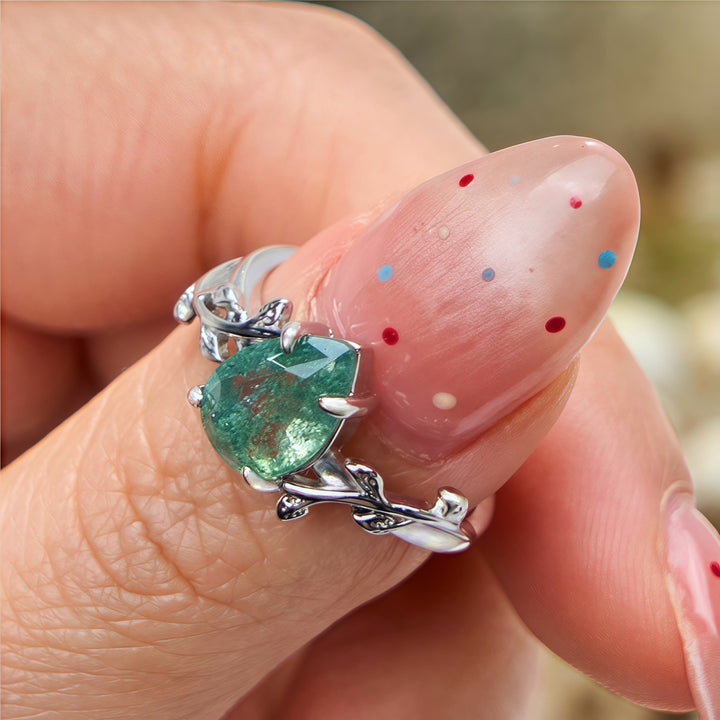 Olivenorma Pear Cut Moss Agate Twisted Leaf Engagement Ring - image 2