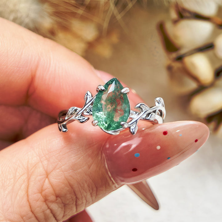 FREE Today: Pear Cut Moss Agate Twisted Leaf Engagement Ring - image 6