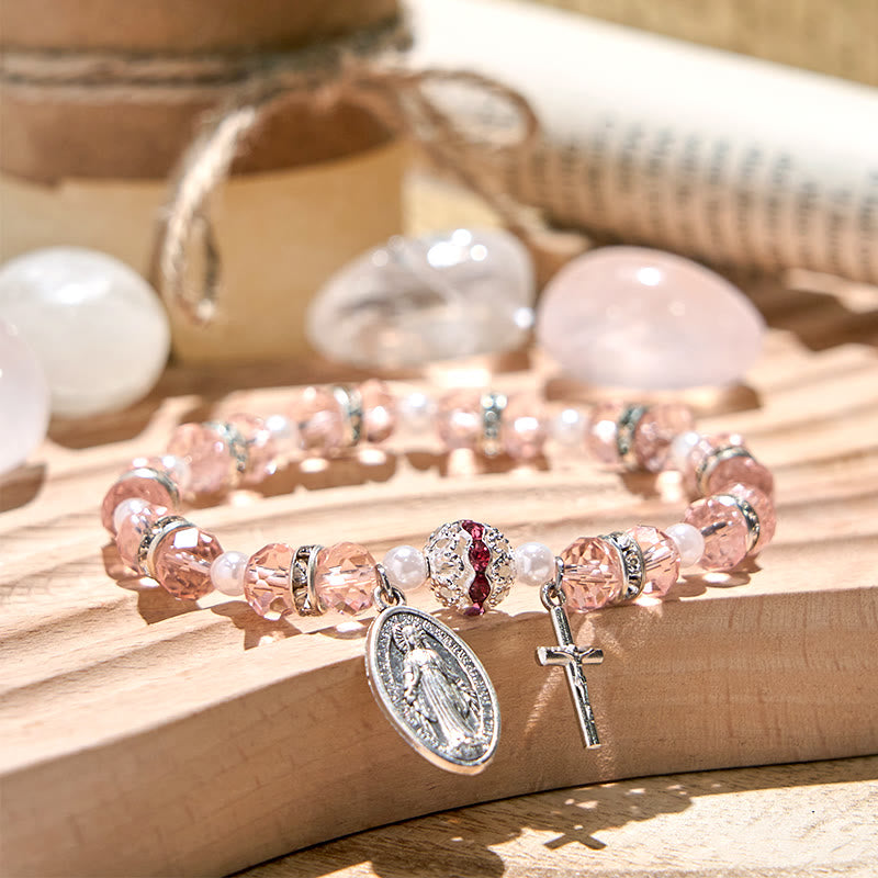 Olivenorma "Grounded In Faith" Sapphire Crystal Rosary Bracelet  - Rose Quartz - image 0