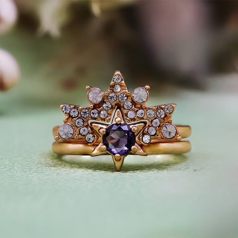 Olivenorma 2Pcs Amethyst White Zircon Star Ring - image 3