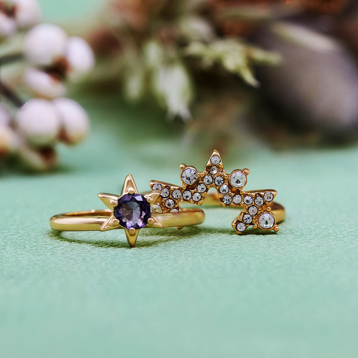 Olivenorma 2Pcs Amethyst White Zircon Star Ring - image 5