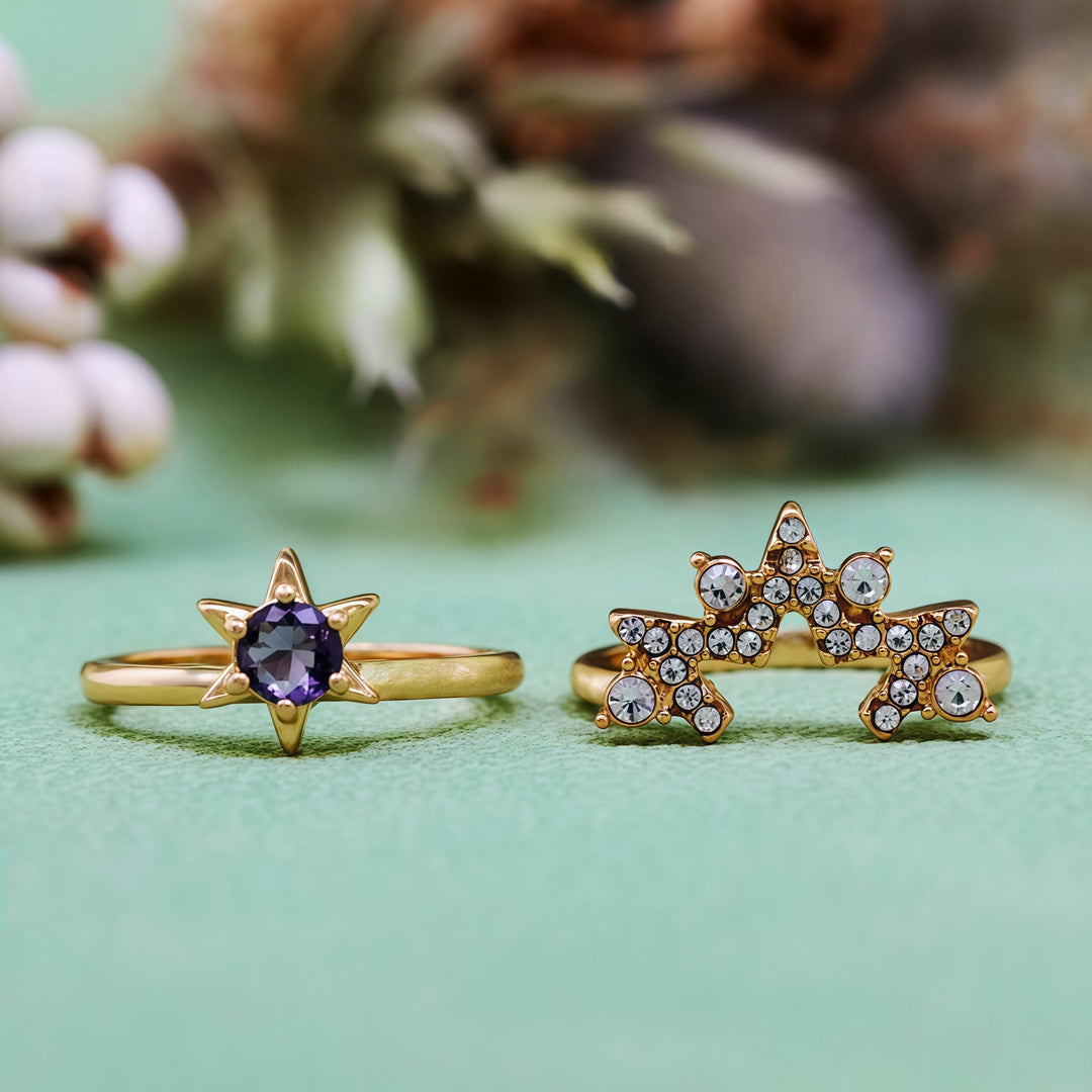 Olivenorma 2Pcs Amethyst White Zircon Star Ring - image 6