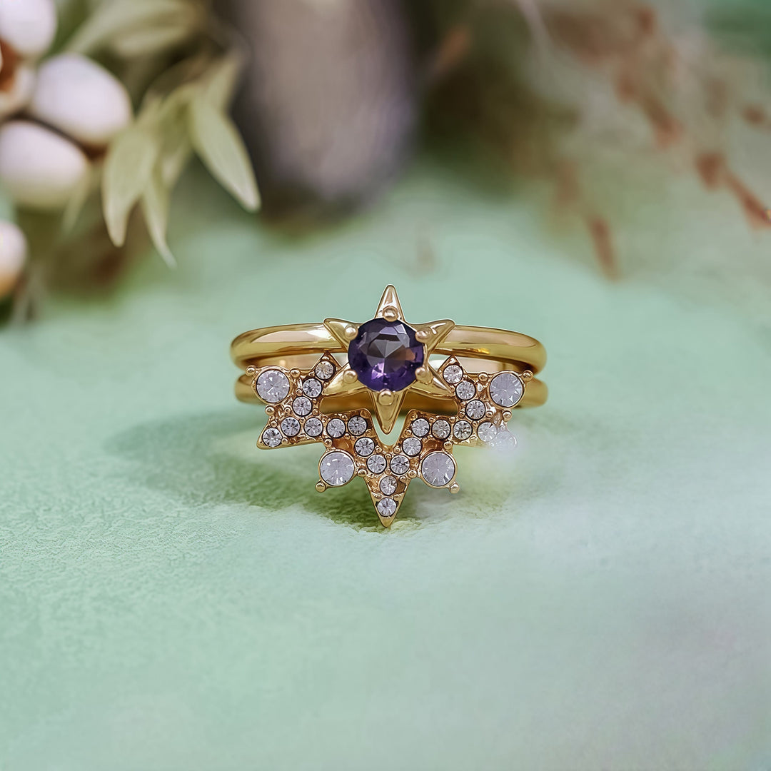 Olivenorma 2Pcs Amethyst White Zircon Star Ring - US 11 - image 0