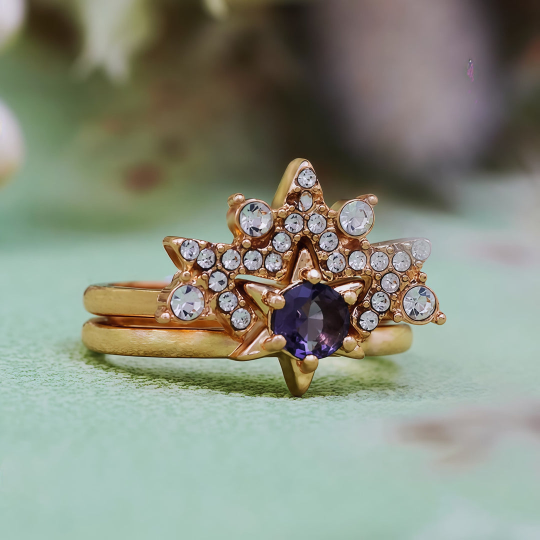 Olivenorma 2Pcs Amethyst White Zircon Star Ring - image 4