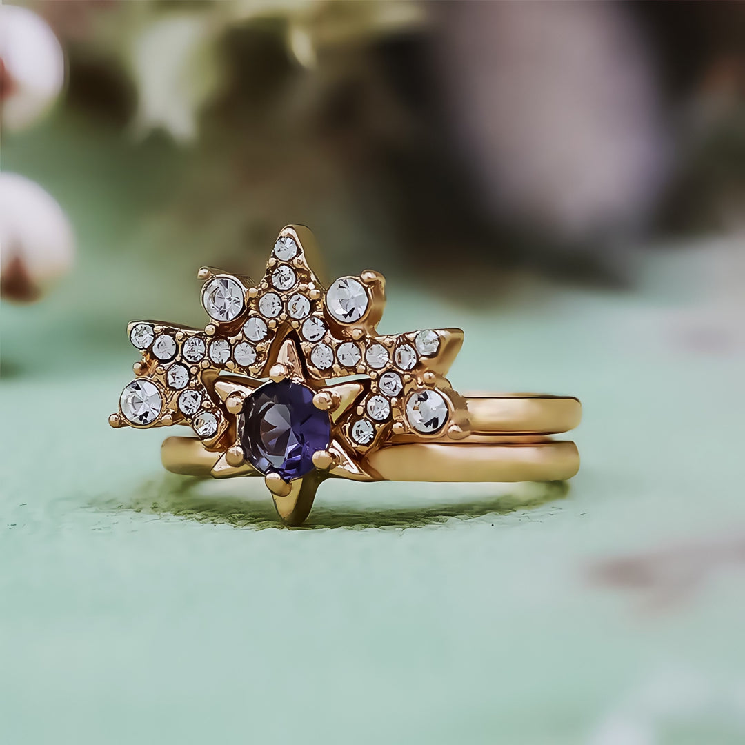 Olivenorma 2Pcs Amethyst White Zircon Star Ring - image 7