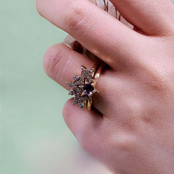Olivenorma 2Pcs Amethyst White Zircon Star Ring - image 1