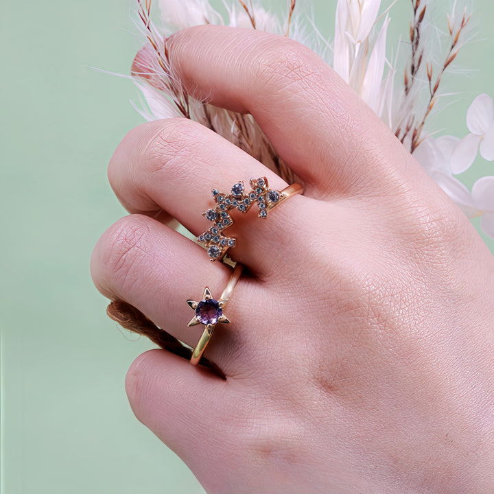 Olivenorma 2Pcs Amethyst White Zircon Star Ring - image 2