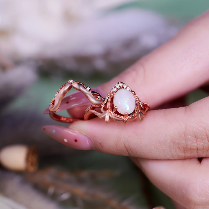 Olivenorma 2Pcs Garnet Opal Zircon Vintage Carved Ring - image 13